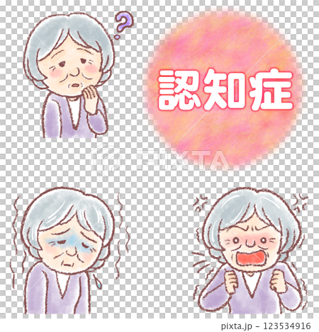 認知症_高齢女性_認知症 の症状セット 123534916
