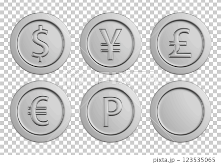 Vector set of various silver coins 3DCG illustration 123535065