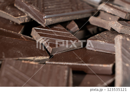 Delicious dark chocolate segments, rich black chocolate texture Delicious dark chocolate segments, rich black chocolate texture 123535121