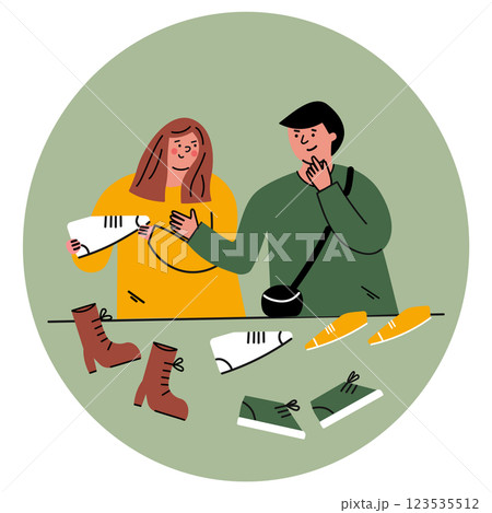 Happy couple choosing stylish shoes 123535512
