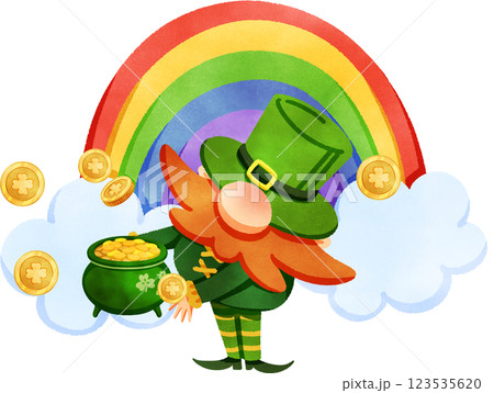 Cheerful Cartoon Leprechaun Illustration 123535620
