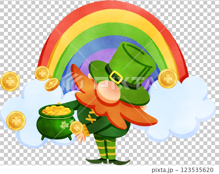 Cheerful Cartoon Leprechaun Illustration 123535620