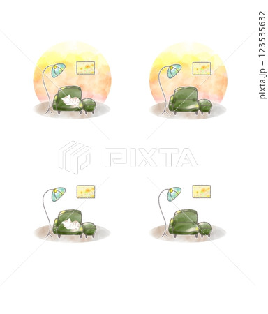 かわいい デフォルメした部屋のイラストセット 全館空調 かわいい デフォルメした部屋のイラストセット 全館空調 123535632