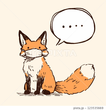 【フキダシ】マスクをしたキツネと吹き出し 123535669