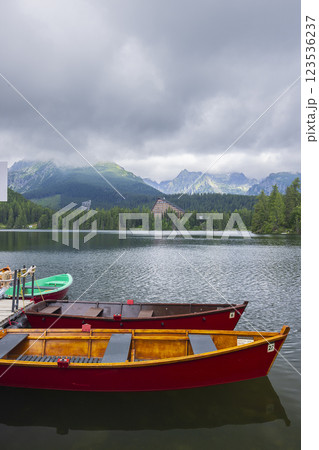 Strbske pleso lake with High Tatras mountains in summer time, Slovakia 123536237