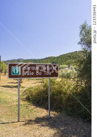 Road with Information board, Tua Nature Park (Parque natural Vale do Tua), Northern Portugal, Portugal 123536443