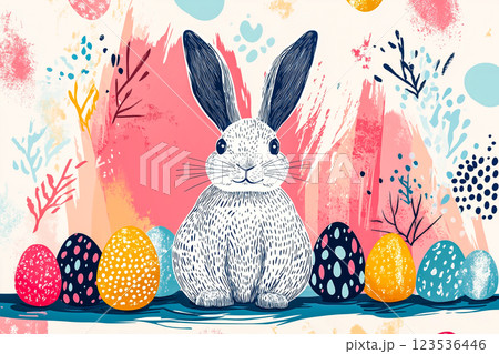 Happy Easter background with bunny and eggs 123536446