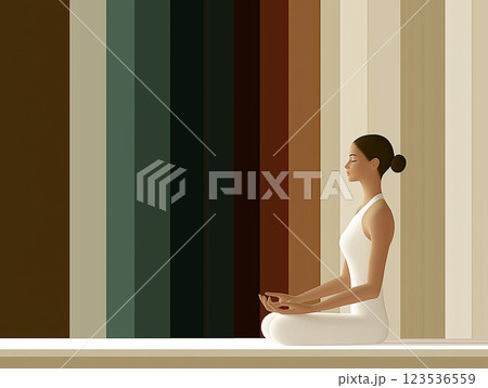Meditation practice in a calm space with soft color backdrop during daylight hours. Generative AI 123536559