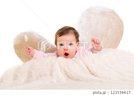 baby girl angel with feather white wings 123536617