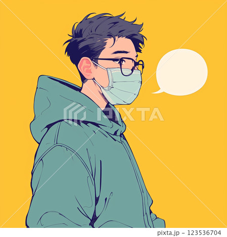 【フキダシ】マスクをした男性と吹き出し 123536704
