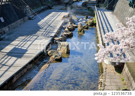 島根県〉春の玉造温泉 玉湯川の足湯と桜 島根県〉春の玉造温泉 玉湯川の足湯と桜 123536738