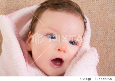 Baby little girl face portrait open mouth Baby little girl face portrait open mouth 123536890