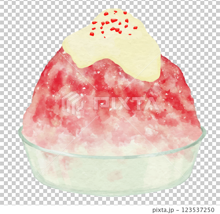 一杯淋上草莓糖漿的蓬鬆刨冰 一杯淋上草莓糖漿的蓬鬆刨冰 123537250