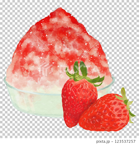 一碗鬆軟的刨冰,配上草莓糖漿和兩顆草莓 一碗鬆軟的刨冰,配上草莓糖漿和兩顆草莓 123537257