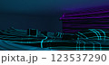 Abstract architectural minimalistic background. Laser show in the ultraviolet spectrum. Modern  impulse tunnel. Futuristic space sci-fi frame neon backlight. 3D illustration and rendering. 123537290