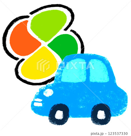 シンプルイラスト クレヨンタッチ 高齢運転者標識と車 シンプルイラスト クレヨンタッチ 高齢運転者標識と車 123537330