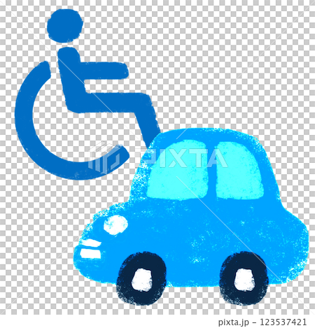 Simple illustration, crayon touch, wheelchair symbol and car Simple illustration, crayon touch, wheelchair symbol and car 123537421