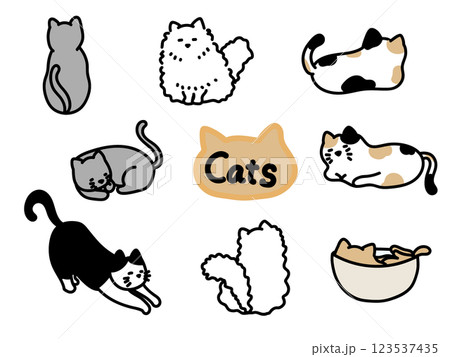 かわいい猫の手描きイラストセットのイラスト素材 [123537435] - PIXTA