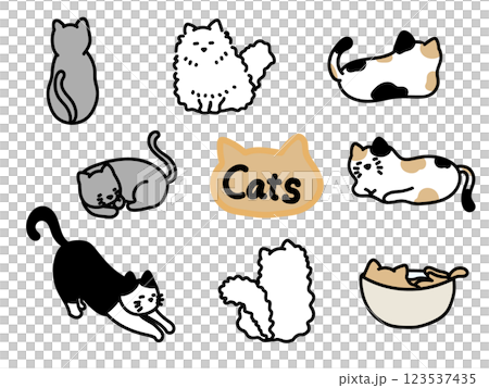 かわいい猫の手描きイラストセットのイラスト素材 [123537435] - PIXTA