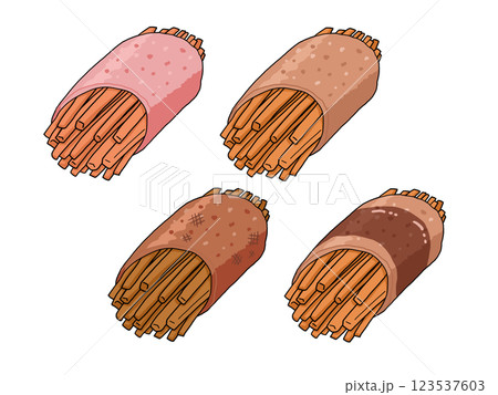 ニンジンの豚肉巻きのイラスト（単品4種セット）（加熱、未加熱） 123537603