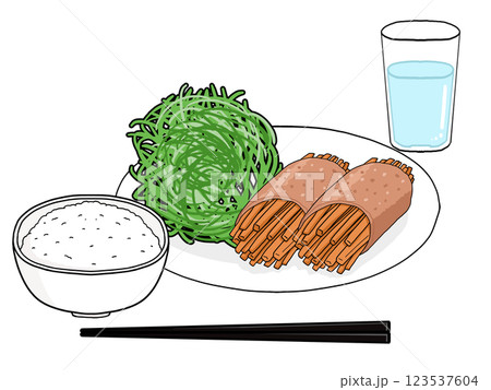 ニンジンの豚肉巻き定食のイラスト ニンジンの豚肉巻き定食のイラスト 123537604
