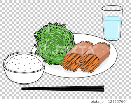 ニンジンの豚肉巻き定食のイラスト ニンジンの豚肉巻き定食のイラスト 123537604