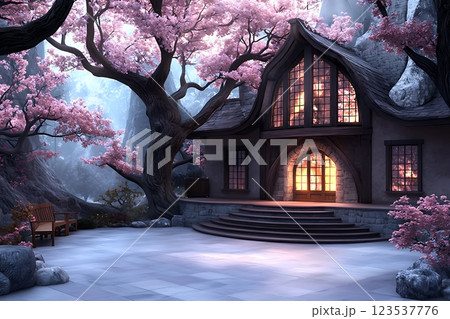 sakura blossom in japanese garden 123537776