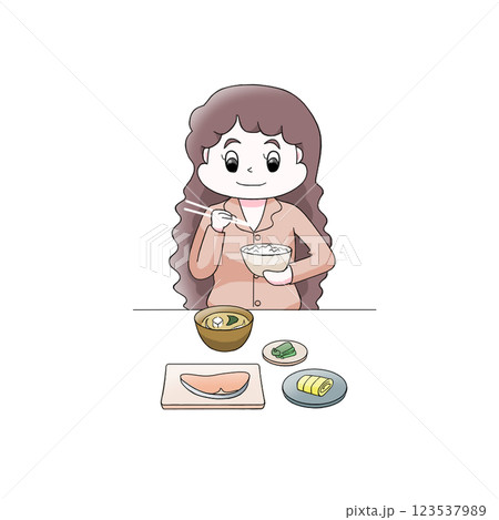 朝食を食べる女性 白背景 朝食を食べる女性 白背景 123537989