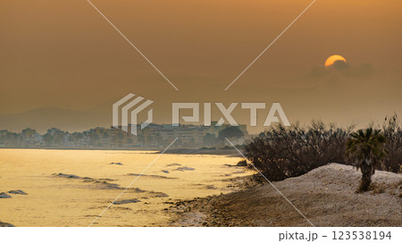 Shoreline sea coast in Spain at sunset Shoreline sea coast in Spain at sunset 123538194