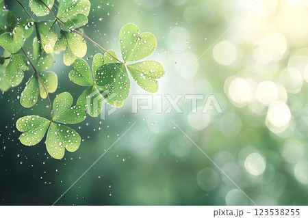 beautiful image of clover leaves covered in dewdrops. perfect for spring/summer designs, 123538255