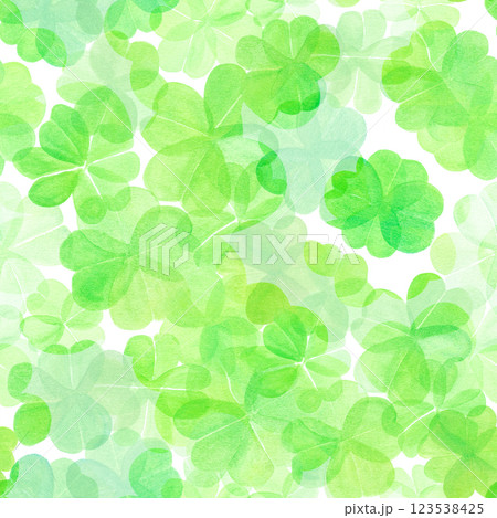 Seamless watercolor pattern for St Patrick's day, abstract four leaf clovers 123538425