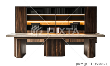 モダンなインダストリアルタッチのミニマルな高級オフィスデスク 123538874