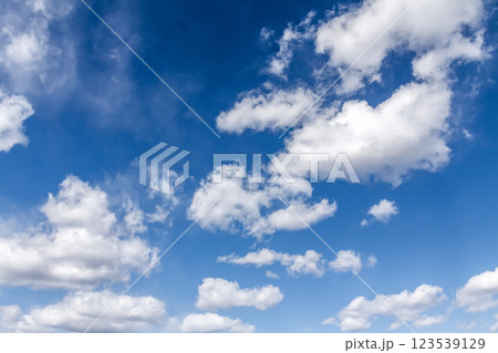 天空の青空に浮く雲の造形【背景素材】 123539129