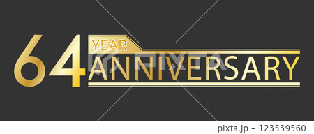 Golden congratulatory inscription 64 year anniversary. Decorative element for postcards, banners, posters, greetings, decoration and creative design Golden congratulatory inscription 64 year anniversary. Decorative element for postcards, banners, posters, greetings, decoration and creative design 123539560