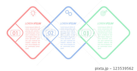 3 stages of development, improvement or training. Infographics with visual action icons for business, finance, project, plan or marketing 123539562