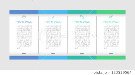 4 stages of development, improvement or training. Infographics with visual action icons for business, finance, project, plan or marketing 123539564