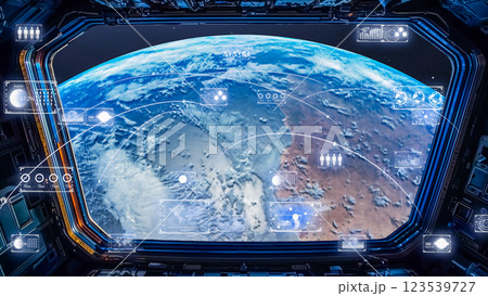 ハイテク宇宙船のコックピット 123539727