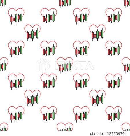 Crypto Trading Chart with Heart vector colored seamless pattern 123539764