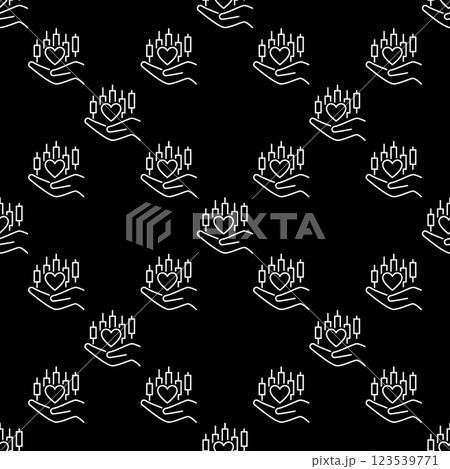 Hand with Heart and Candlestick Chart vector Financial Growth and Love for Trading outline seamless pattern 123539771