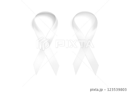 Blank white satin and organza ribbon mockup, isolated 123539803