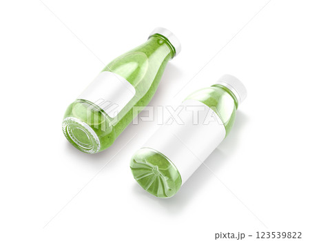 Blank transparent 16 oz plastic and glass kiwi juice bottle mockup 123539822