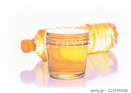 Front view of cooking oil bowl full of reflection shadow isolated on white Front view of cooking oil bowl full of reflection shadow isolated on white 123540306