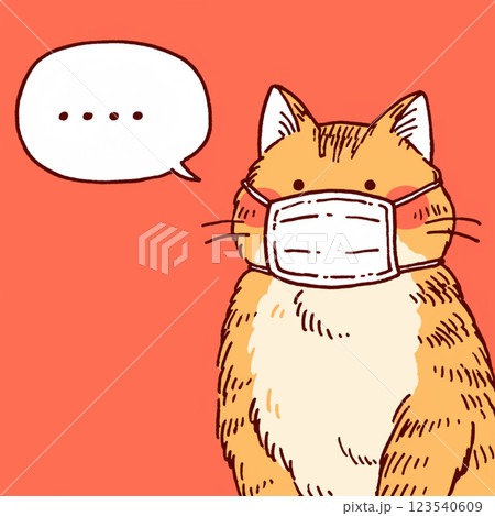 【フキダシ】マスクをした猫と吹き出し 123540609