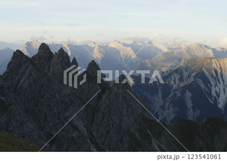 Panoramic view from Nordlinger hut on Karwendel Hohenweg, Austria 123541061