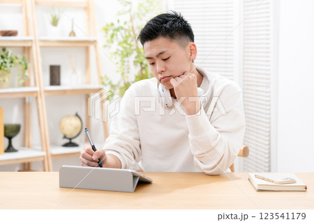 男子 10代 リビング タブレット 勉強 男子 10代 リビング タブレット 勉強 123541179