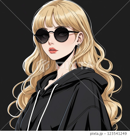 サングラスをかけた若い女性のイラスト素材 [123541249] - PIXTA