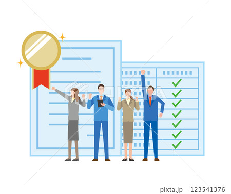 合格認証と喜ぶビジネスチーム 123541376