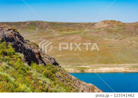 rocky mountains in Almaty. beautiful mountains with steppe in Kazakhstan 123541462