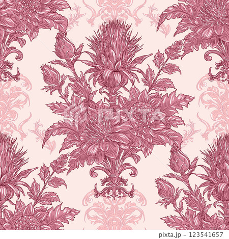 Burdock Floral Seamless Pattern: Elegant Vector Illustration for Fabrics, Wallpapers, and Packaging Design Burdock Floral Seamless Pattern: Elegant Vector Illustration for Fabrics, Wallpapers, and Packaging Design 123541657