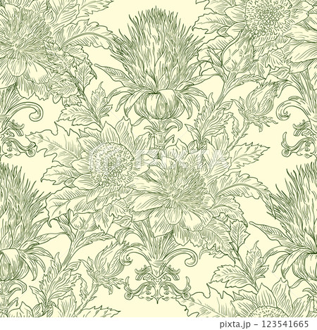 Burdock Floral Seamless Pattern: Elegant Vector Illustration for Fabrics, Wallpapers, and Packaging Design Burdock Floral Seamless Pattern: Elegant Vector Illustration for Fabrics, Wallpapers, and Packaging Design 123541665